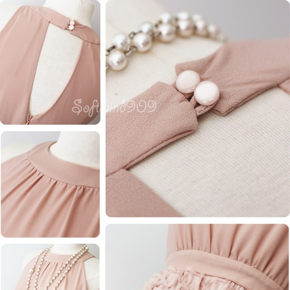 Last☝️Blush Nude 3D Mesh Bow Cocktail Skater Dress - Picture 6 of 8